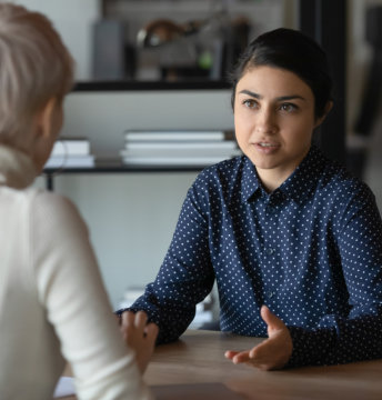 woman being interviewed